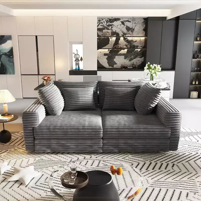 EHMKNP Plush Corduroy 4-Seat Sofa,Modern Comfy Upholstered Sofa Cloud Couch,Deep Seat Couches with Soft Pillows and Movable Ottoman
