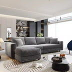 EHMKNP Plush Corduroy 4-Seat Sofa,Modern Comfy Upholstered Sofa Cloud Couch,Deep Seat Couches with Soft Pillows and Movable Ottoman
