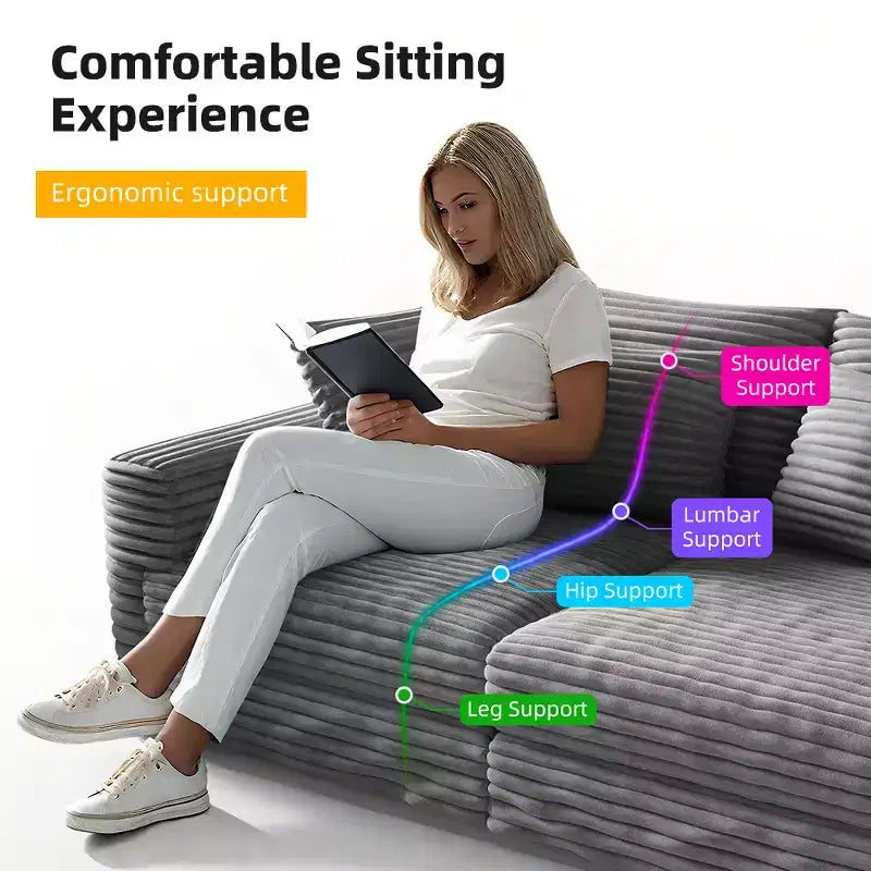 EHMKNP Plush Corduroy 4-Seat Sofa,Modern Comfy Upholstered Sofa Cloud Couch,Deep Seat Couches with Soft Pillows and Movable Ottoman