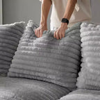 EHMKNP Plush Corduroy 4-Seat Sofa,Modern Comfy Upholstered Sofa Cloud Couch,Deep Seat Couches with Soft Pillows and Movable Ottoman