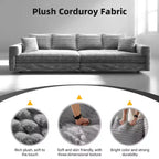 EHMKNP Plush Corduroy 4-Seat Sofa,Modern Comfy Upholstered Sofa Cloud Couch,Deep Seat Couches with Soft Pillows and Movable Ottoman