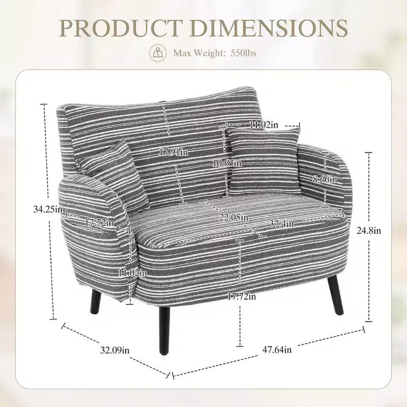 Zeus & Ruta Modern Deep-Seat Sofa with Ultra-Comfortable Armrests, Pillows & Storage Pockets
