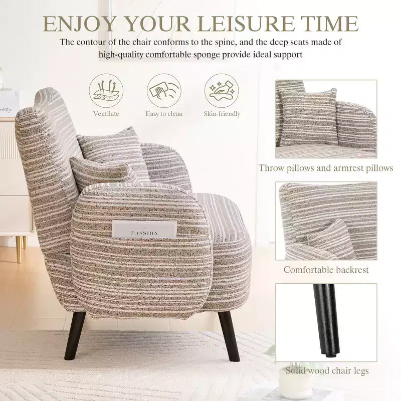 Zeus & Ruta Modern Deep-Seat Sofa with Ultra-Comfortable Armrests, Pillows & Storage Pockets