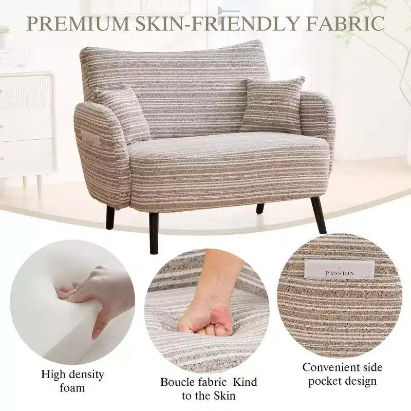 Zeus & Ruta Modern Deep-Seat Sofa with Ultra-Comfortable Armrests, Pillows & Storage Pockets
