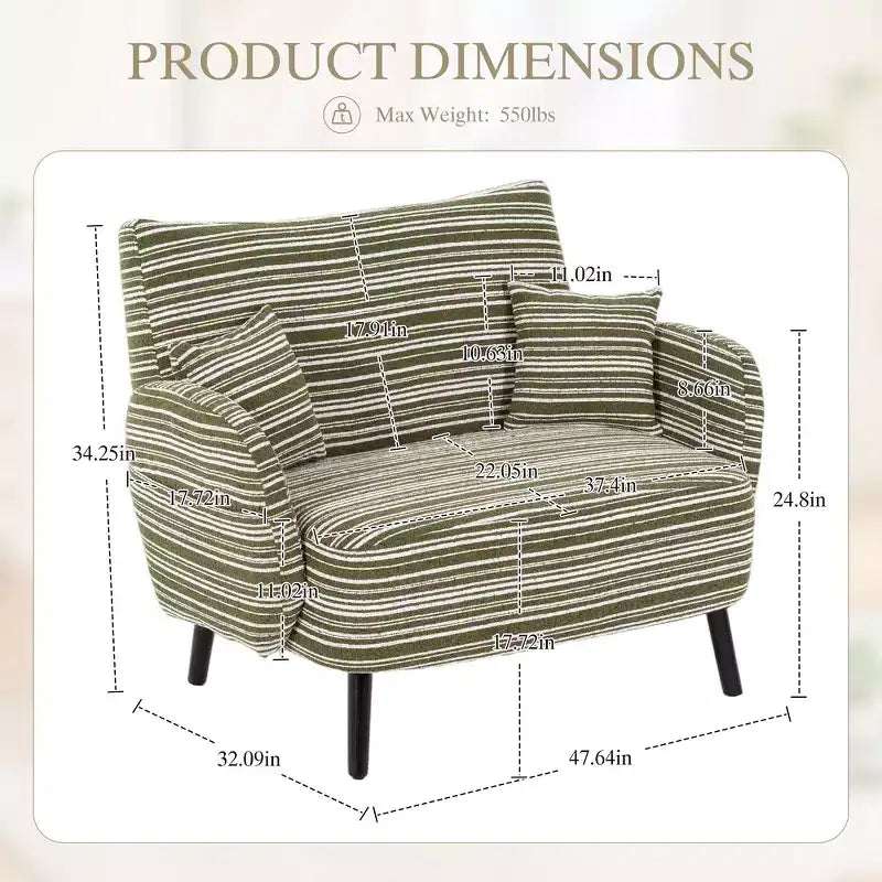 Zeus & Ruta Modern Deep-Seat Sofa with Ultra-Comfortable Armrests, Pillows & Storage Pockets
