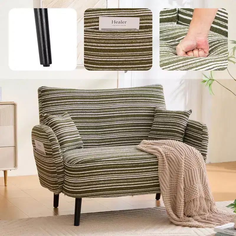 Zeus & Ruta Modern Deep-Seat Sofa with Ultra-Comfortable Armrests, Pillows & Storage Pockets