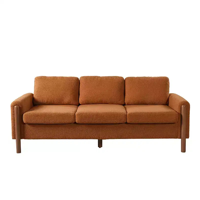 Homy Casa 83.86 Three-Seat Sofa with Curved Armrests & Integrated Wood Legs, Teddy Upholstery
