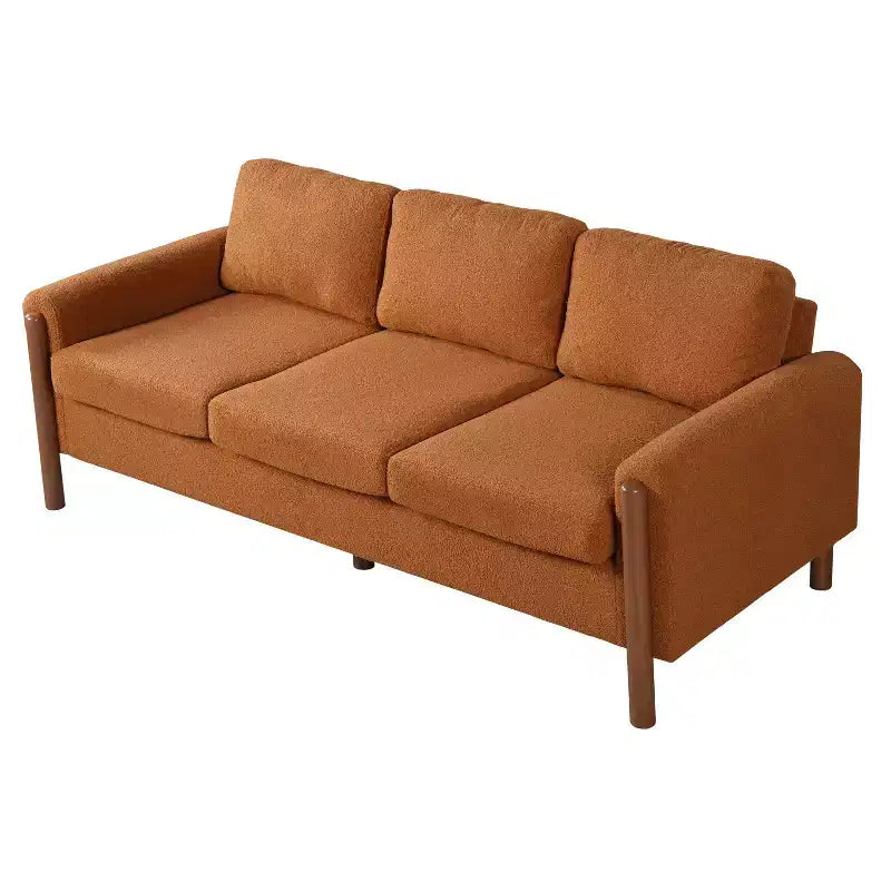 Homy Casa 83.86 Three-Seat Sofa with Curved Armrests & Integrated Wood Legs, Teddy Upholstery
