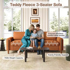 Homy Casa 83.86 Three-Seat Sofa with Curved Armrests & Integrated Wood Legs, Teddy Upholstery