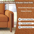 Homy Casa 83.86 Three-Seat Sofa with Curved Armrests & Integrated Wood Legs, Teddy Upholstery