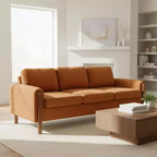 Homy Casa 83.86 Three-Seat Sofa with Curved Armrests & Integrated Wood Legs, Teddy Upholstery