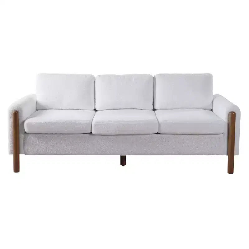 Homy Casa 83.86 Three-Seat Sofa with Curved Armrests & Integrated Wood Legs, Teddy Upholstery