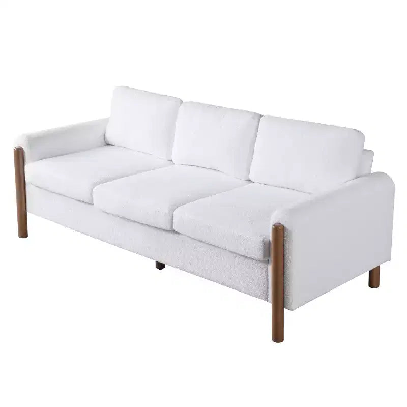 Homy Casa 83.86 Three-Seat Sofa with Curved Armrests & Integrated Wood Legs, Teddy Upholstery