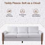 Homy Casa 83.86 Three-Seat Sofa with Curved Armrests & Integrated Wood Legs, Teddy Upholstery