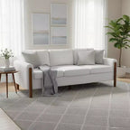 Homy Casa 83.86 Three-Seat Sofa with Curved Armrests & Integrated Wood Legs, Teddy Upholstery