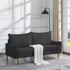 MAYEERTY 67 Modern Loveseat - Curved Arms & Back, Removable Washable Back Covers, Gold Metal Legs