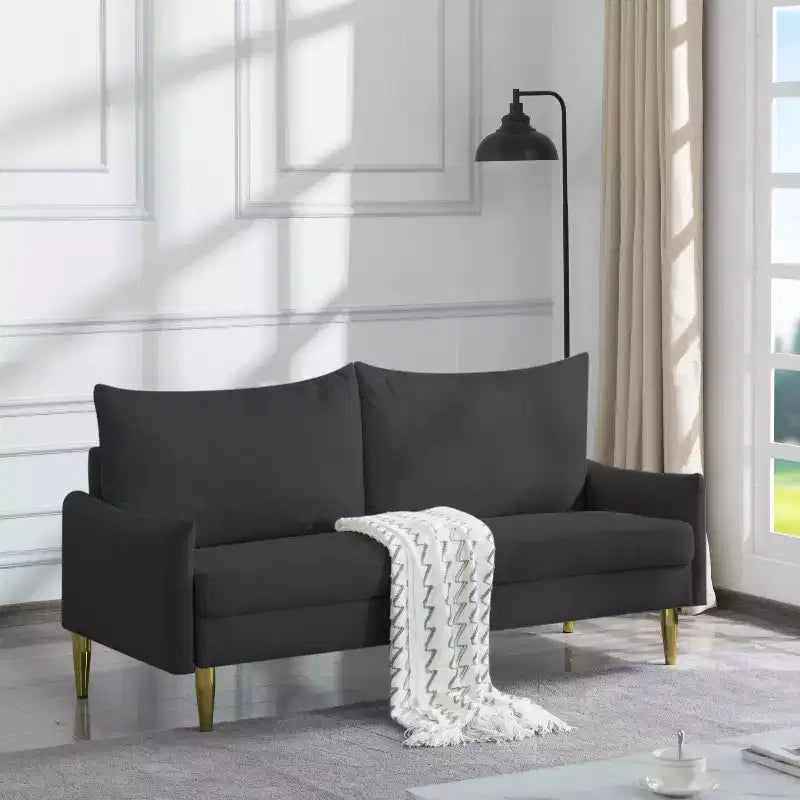 MAYEERTY 67 Modern Loveseat - Curved Arms & Back, Removable Washable Back Covers, Gold Metal Legs