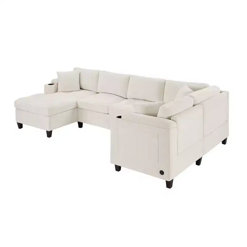 Whisen 115.7 Canapé d'angle moderne en U et grand canapé sectionnel avec porte-gobelets intégrés et espace de rangement