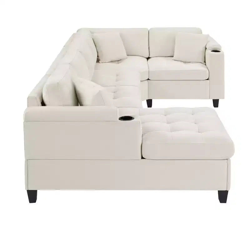 Whisen 115.7 Canapé d'angle moderne en U et grand canapé sectionnel avec porte-gobelets intégrés et espace de rangement