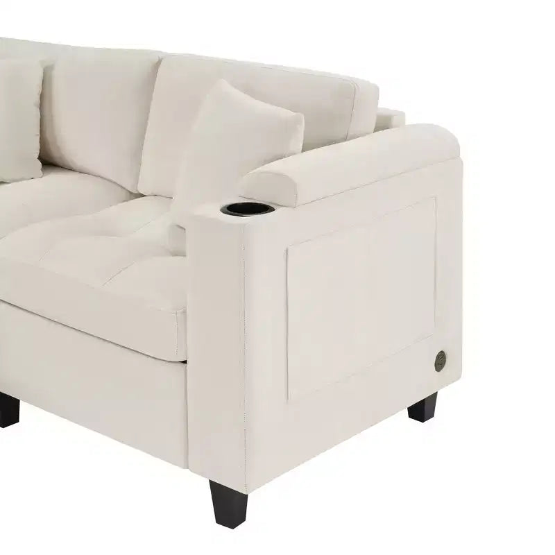 Whisen 115.7 Canapé d'angle moderne en U et grand canapé sectionnel avec porte-gobelets intégrés et espace de rangement