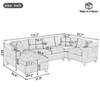 Whisen 115.7 Canapé d'angle moderne en U et grand canapé sectionnel avec porte-gobelets intégrés et espace de rangement