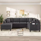 Whisen 115.7 Canapé d'angle moderne en U et grand canapé sectionnel avec porte-gobelets intégrés et espace de rangement