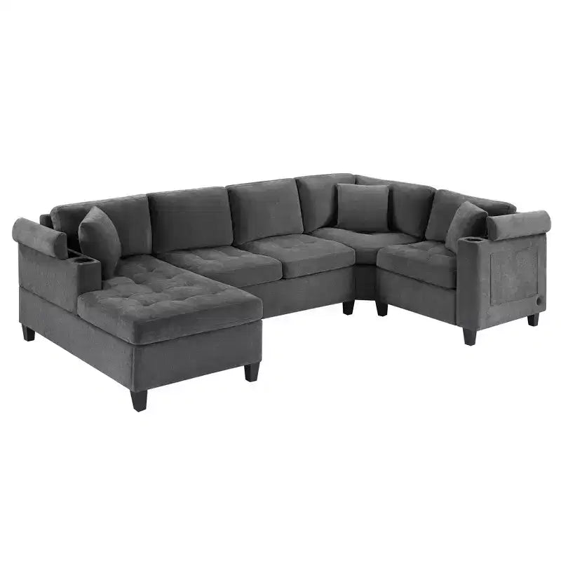 Whisen 115.7 Canapé d'angle moderne en U et grand canapé sectionnel avec porte-gobelets intégrés et espace de rangement