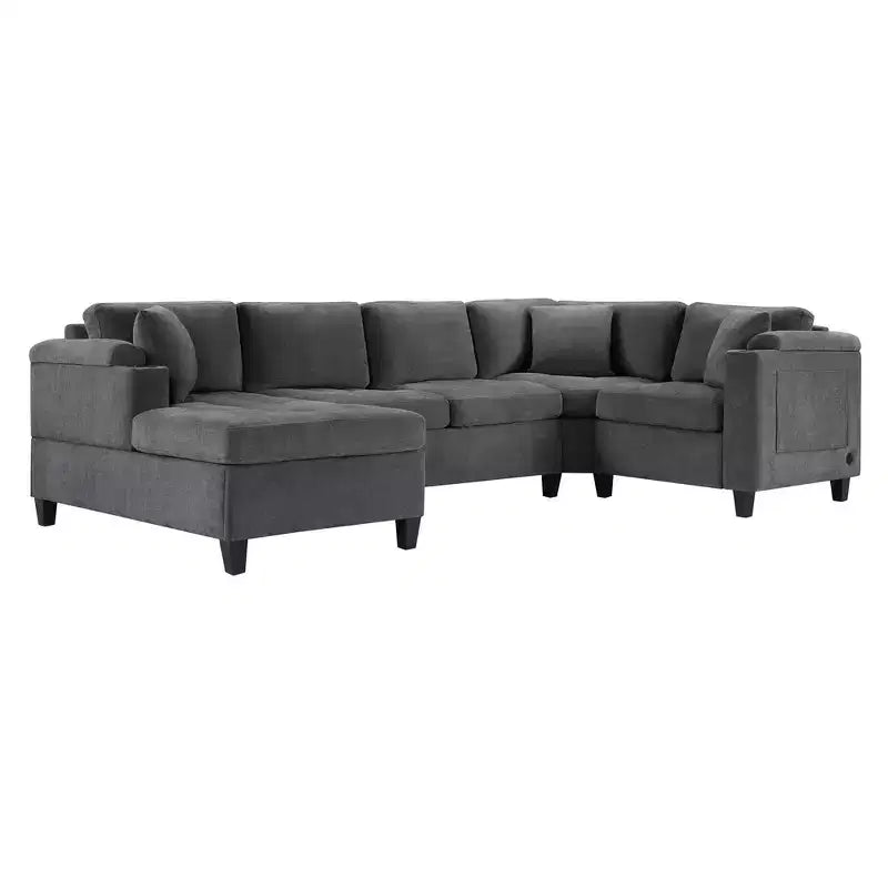 Whisen 115.7 Canapé d'angle moderne en U et grand canapé sectionnel avec porte-gobelets intégrés et espace de rangement