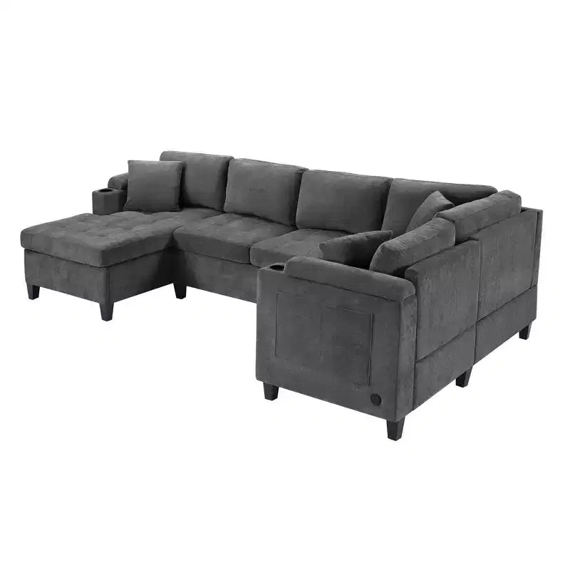 Whisen 115.7 Canapé d'angle moderne en U et grand canapé sectionnel avec porte-gobelets intégrés et espace de rangement