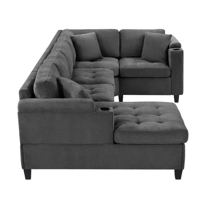 Whisen 115.7 Canapé d'angle moderne en U et grand canapé sectionnel avec porte-gobelets intégrés et espace de rangement