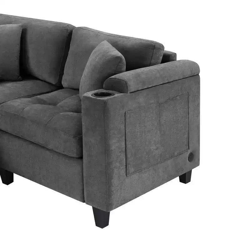 Whisen 115.7 Canapé d'angle moderne en U et grand canapé sectionnel avec porte-gobelets intégrés et espace de rangement