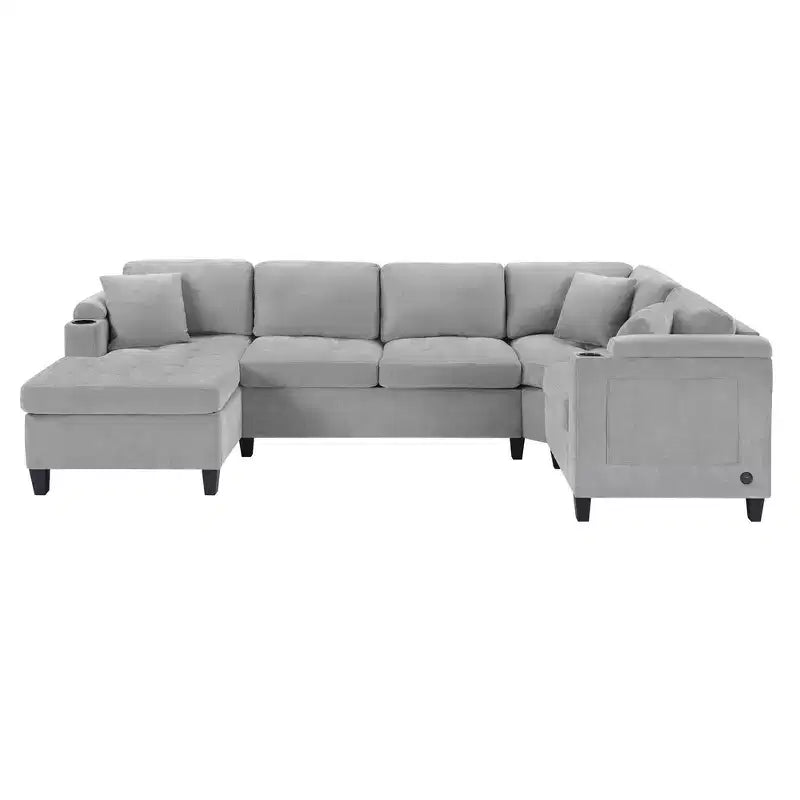 Whisen 115.7 Canapé d'angle moderne en U et grand canapé sectionnel avec porte-gobelets intégrés et espace de rangement