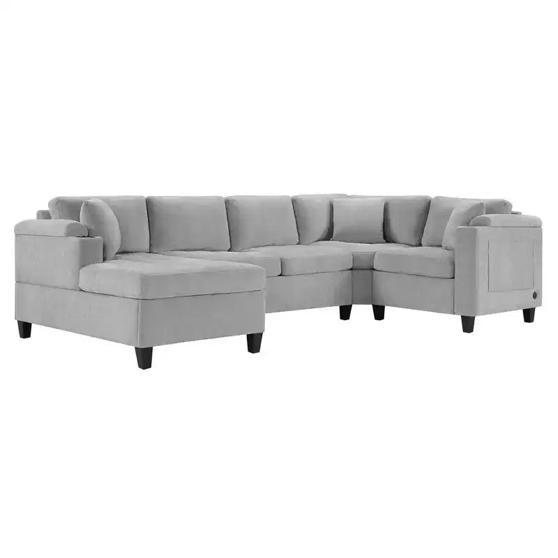 Whisen 115.7 Canapé d'angle moderne en U et grand canapé sectionnel avec porte-gobelets intégrés et espace de rangement
