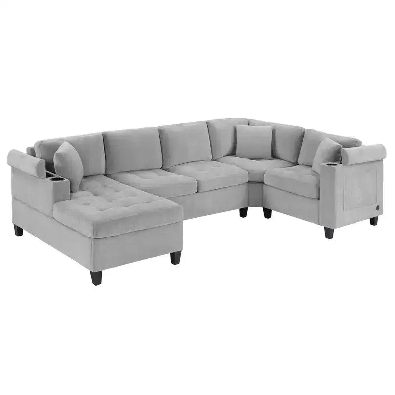 Whisen 115.7 Canapé d'angle moderne en U et grand canapé sectionnel avec porte-gobelets intégrés et espace de rangement