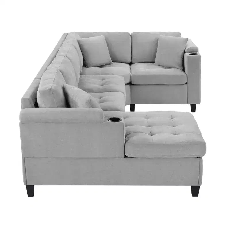 Whisen 115.7 Canapé d'angle moderne en U et grand canapé sectionnel avec porte-gobelets intégrés et espace de rangement