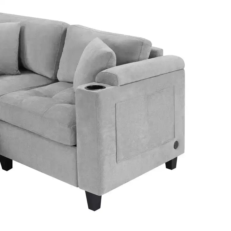 Whisen 115.7 Canapé d'angle moderne en U et grand canapé sectionnel avec porte-gobelets intégrés et espace de rangement