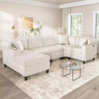Whisen 115.7 Modern U-shaped Sectional Sofa & Oversized Sectional Couch with Built-in Cup Holders, Storage Space