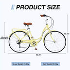 NAYSAYE Vélo de plage Cruiser 24 pouces pour femme, vélo de ville 7 vitesses avec double frein en V, vélo de ville pour adulte femme, homme