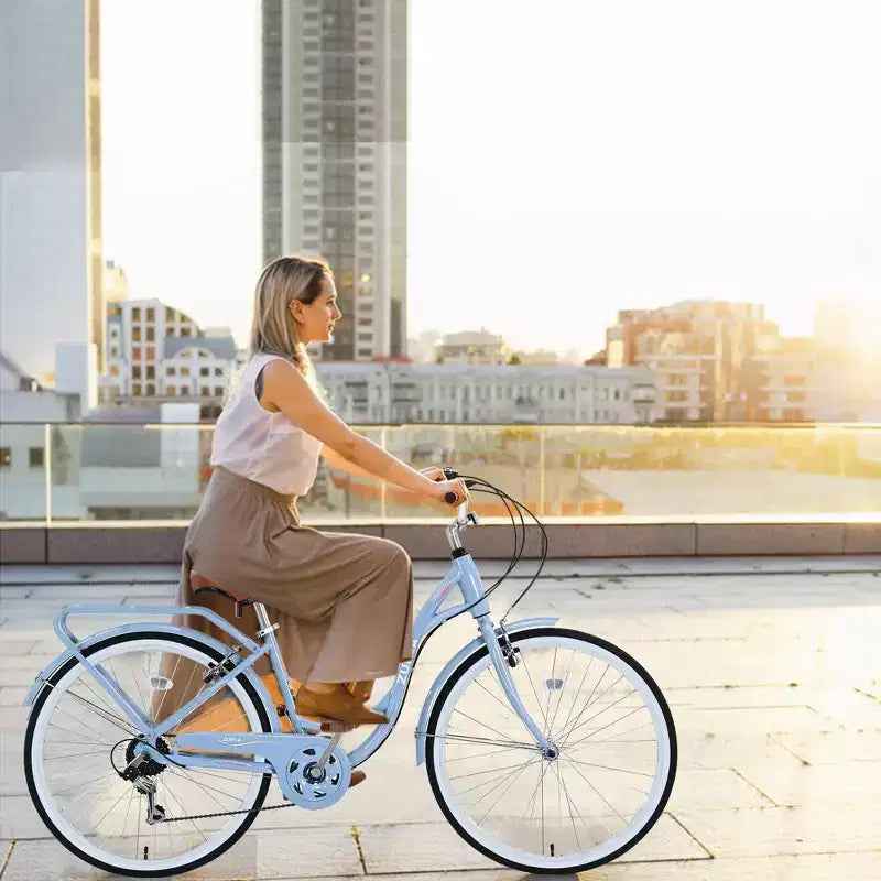 NAYSAYE Vélo de plage Cruiser 24 pouces pour femme, vélo de ville 7 vitesses avec double frein en V, vélo de ville pour adulte femme, homme