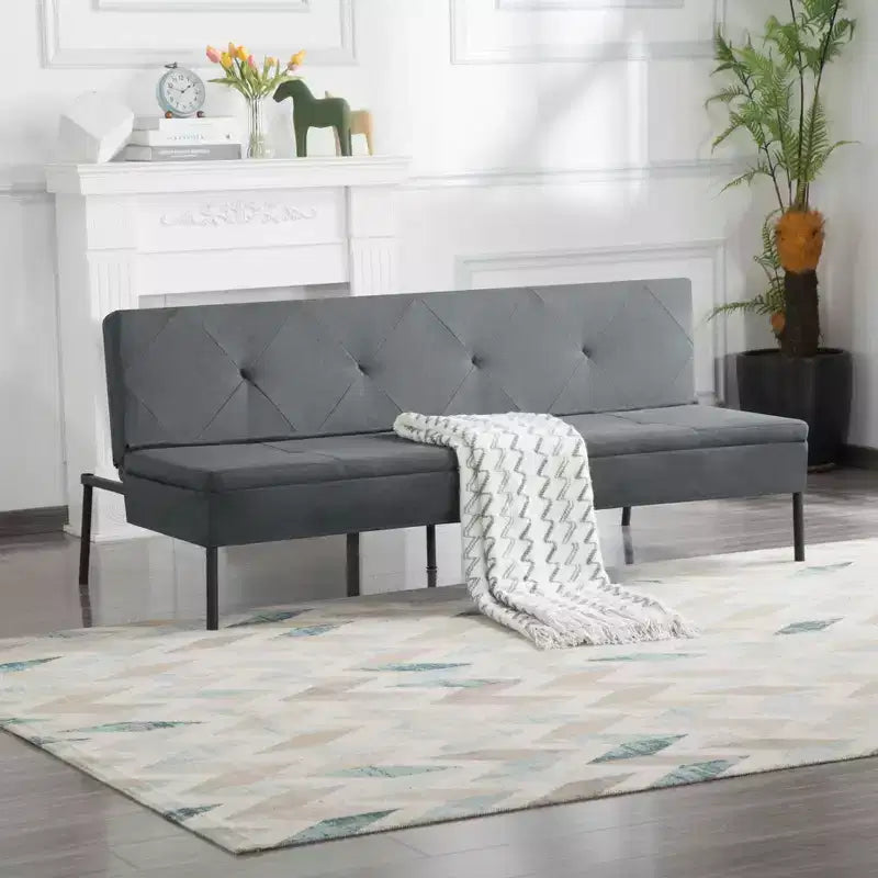 MAYEERTY 63.39 Futon Sofa Bed - 5-Position Adjustable Backrest, Full Iron Frame, Polyester Upholstery