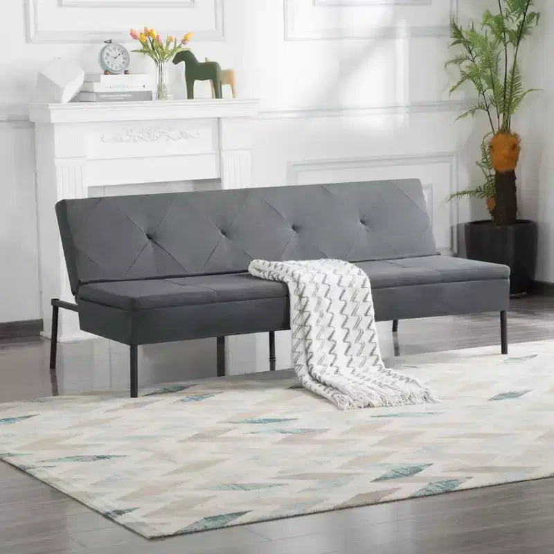 MAYEERTY 63.39 Futon Sofa Bed - 5-Position Adjustable Backrest, Full Iron Frame, Polyester Upholstery