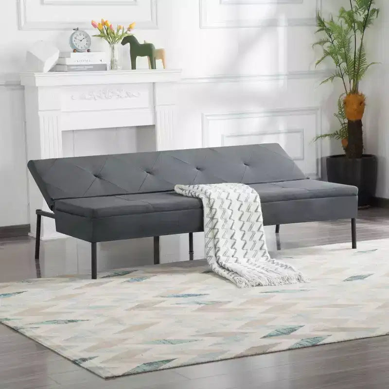 MAYEERTY 63.39 Futon Sofa Bed - 5-Position Adjustable Backrest, Full Iron Frame, Polyester Upholstery