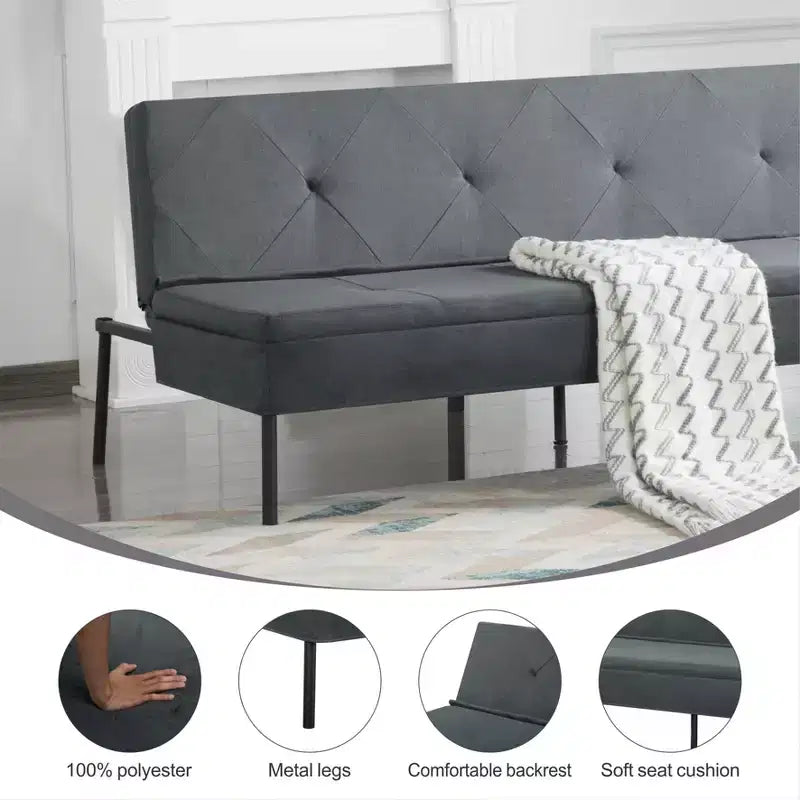 MAYEERTY 63.39 Futon Sofa Bed - 5-Position Adjustable Backrest, Full Iron Frame, Polyester Upholstery