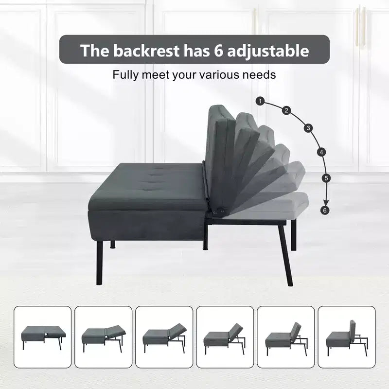 MAYEERTY 63.39 Futon Sofa Bed - 5-Position Adjustable Backrest, Full Iron Frame, Polyester Upholstery