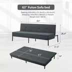 MAYEERTY 63.39 Futon Sofa Bed - 5-Position Adjustable Backrest, Full Iron Frame, Polyester Upholstery