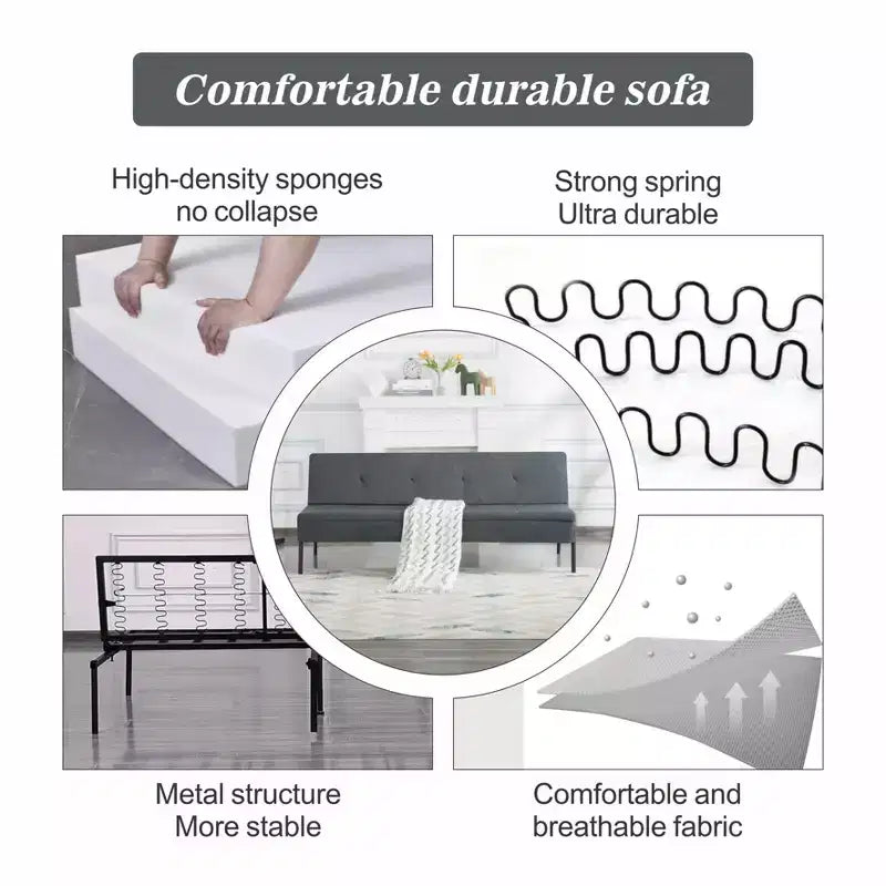 MAYEERTY 63.39 Futon Sofa Bed - 5-Position Adjustable Backrest, Full Iron Frame, Polyester Upholstery