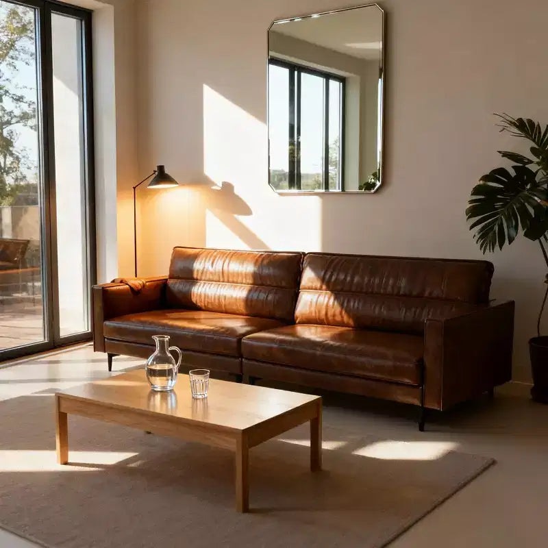 Luck Live Industrial 86.61 inch Luxury Brown Oil Wax Leather Couch  High-End Vintage Sofa with Sturdy Frame and Cozy Feel Brown