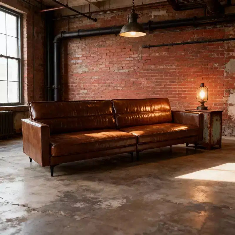 Luck Live Industrial 86.61 inch Luxury Brown Oil Wax Leather Couch  High-End Vintage Sofa with Sturdy Frame and Cozy Feel Brown