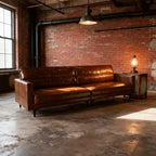 Luck Live Industrial 86.61 inch Luxury Brown Oil Wax Leather Couch  High-End Vintage Sofa with Sturdy Frame and Cozy Feel Brown
