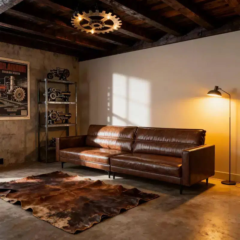 Luck Live Industrial 86.61 inch Luxury Brown Oil Wax Leather Couch  High-End Vintage Sofa with Sturdy Frame and Cozy Feel Brown